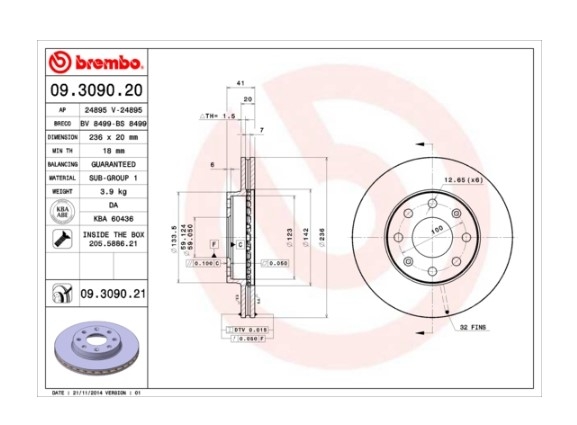 Piese Auto Opel SET Disc frana fata Chevrolet Aveo / Kalos  BREMBO Revizie Masina